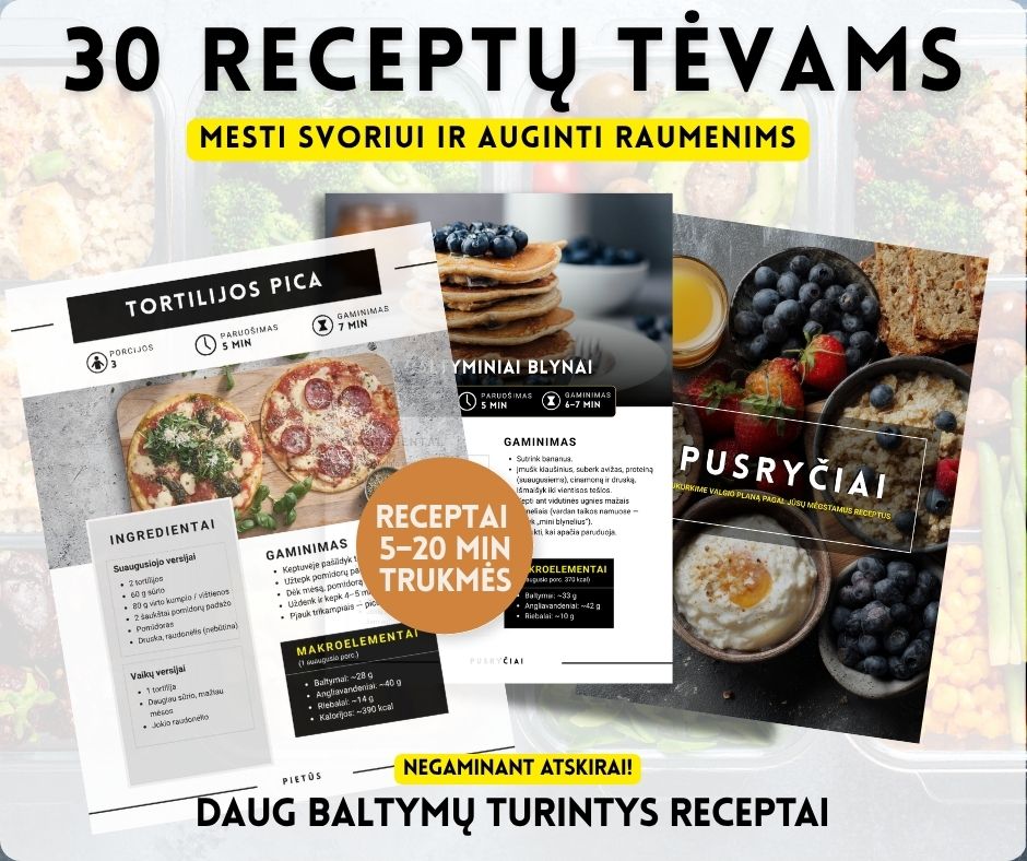 Paruoštas baltymingas patiekalas iš receptų knygos