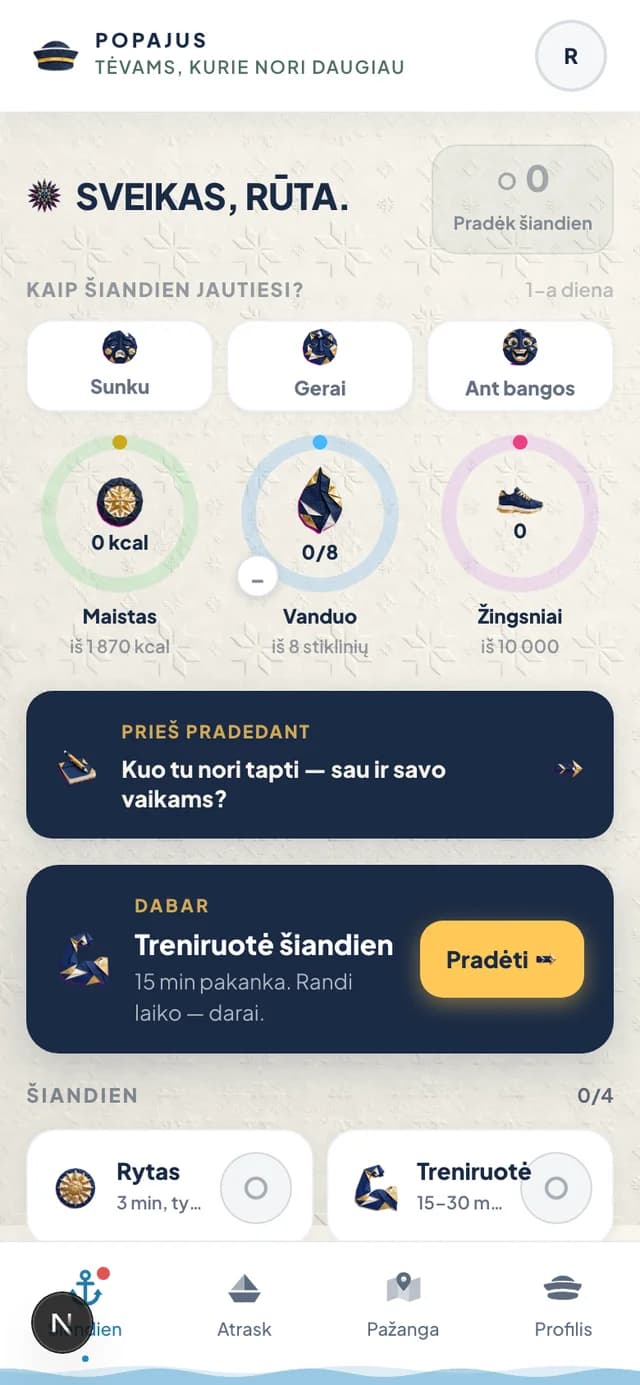 Popajaus Šiandien ekranas